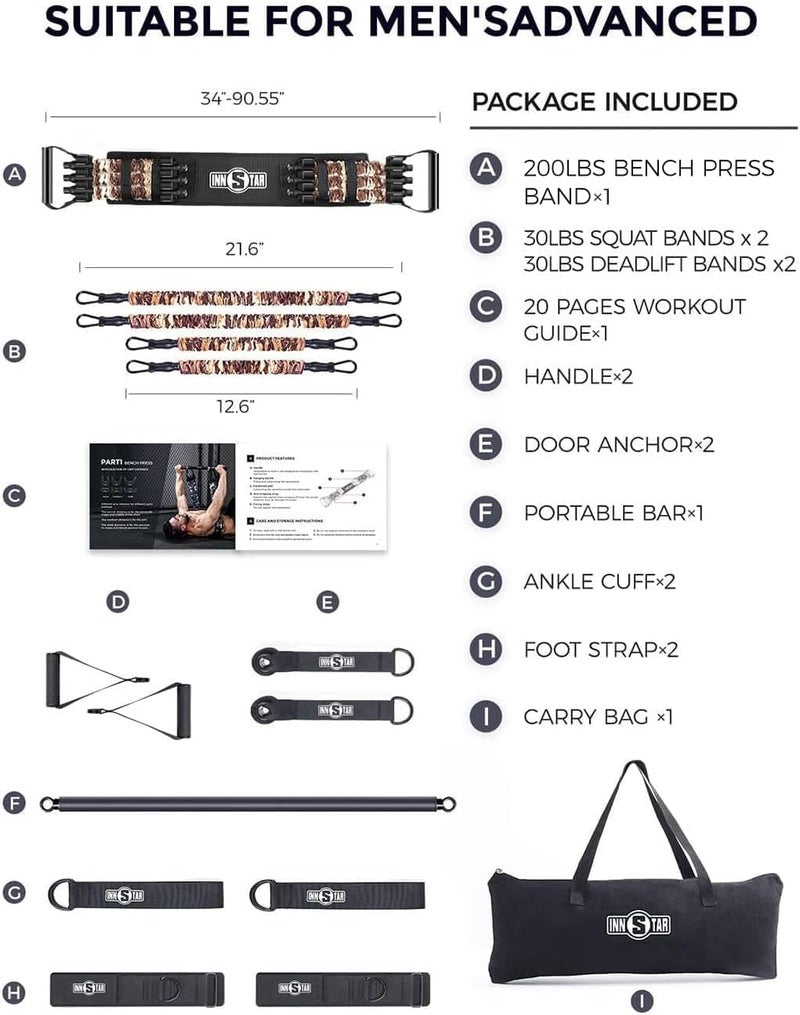 INNSTAR Resistance Bands Bar Exercise Bands Attachment 38" Black Max Load 800lb for Home Gym Workout Full Body Workout Power Lifting Fitness Bar (Desert) - Image 2